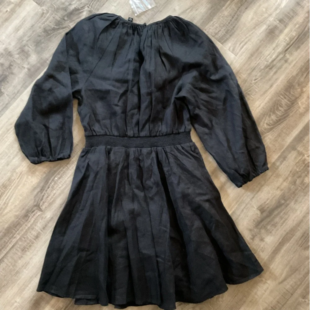 NEW J. CREW BLACK LINEN POLERMO SMOCKED WAIST MINI DRESS SZ S SMALL